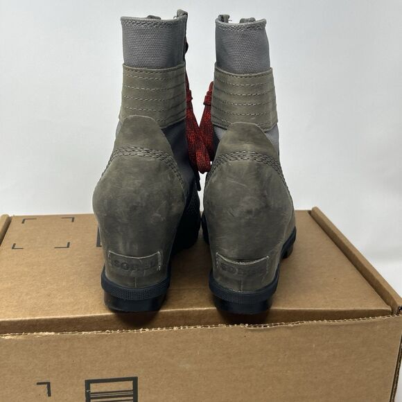 SOREL Lexie Wedge Ankle Boot Quarry Waterproof Leather Canvas Size 7.5/EU 38.5 - Picture 11 of 16